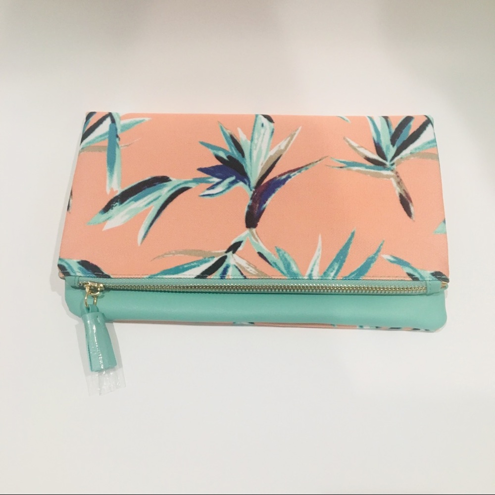 Rachael Pally reversible clutch in “paradise”